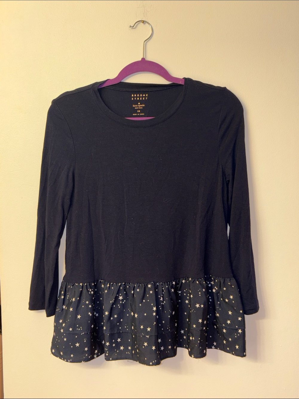 Kate Spade Broome Street Navy Stars Peplum Shirt Blouse